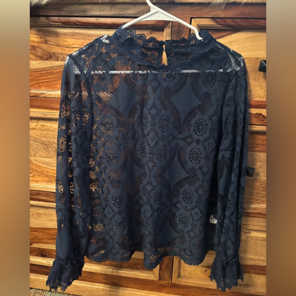 Elegant Navy Lace Blouse